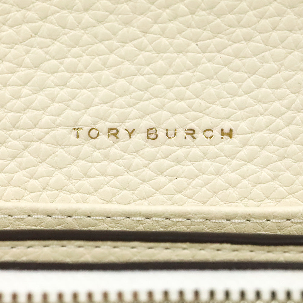 Tory Burch Taylor Cream Pebbled Leather Flat Wallet with Braided Strap