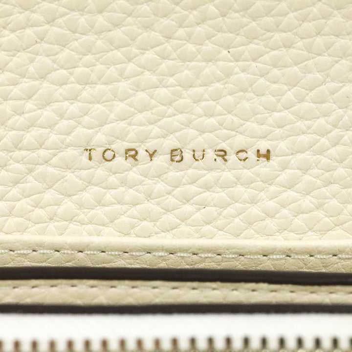 Tory Burch Taylor Cream Pebbled Leather Flat Wallet with Braided Strap
