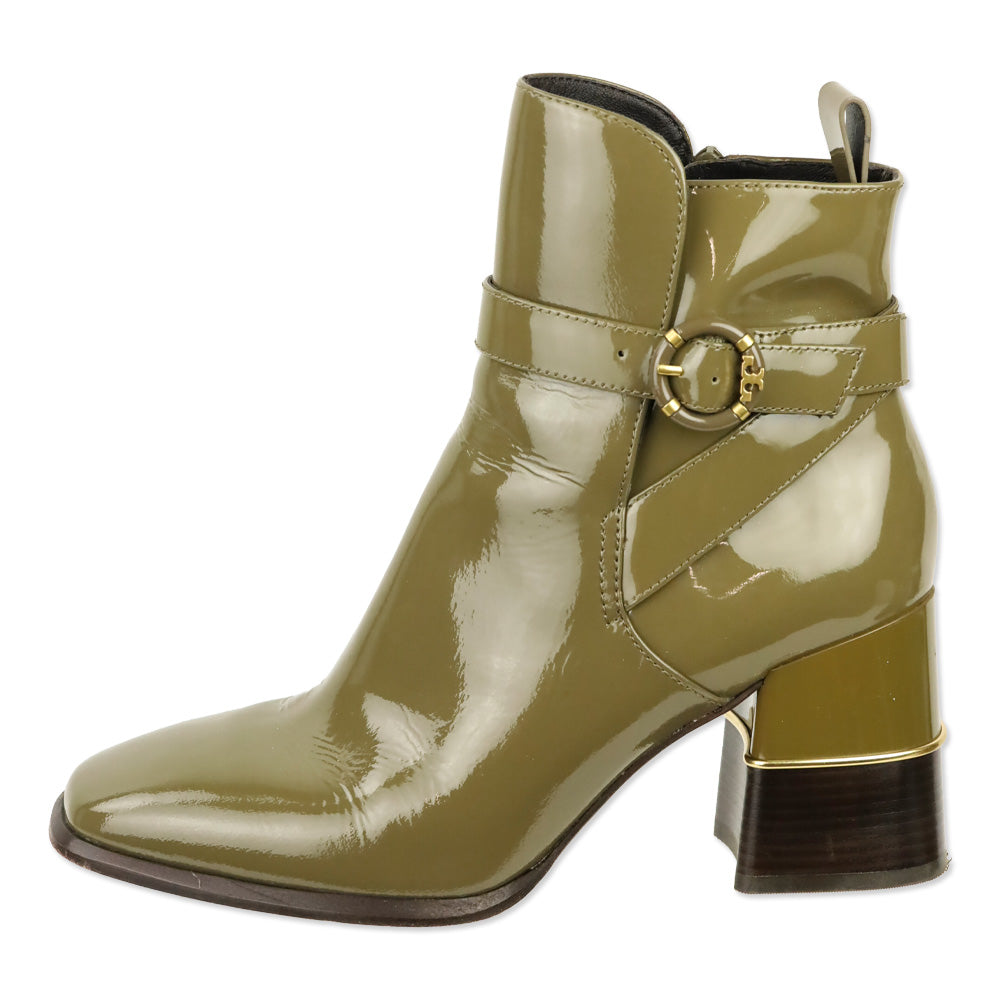 Tory Burch Toasted Sesame Patent Leather Multi Logo Buckle 75mm Boots