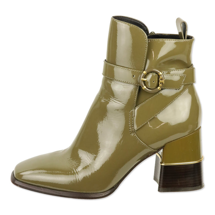 Tory Burch Toasted Sesame Patent Leather Multi Logo Buckle 75mm Boots