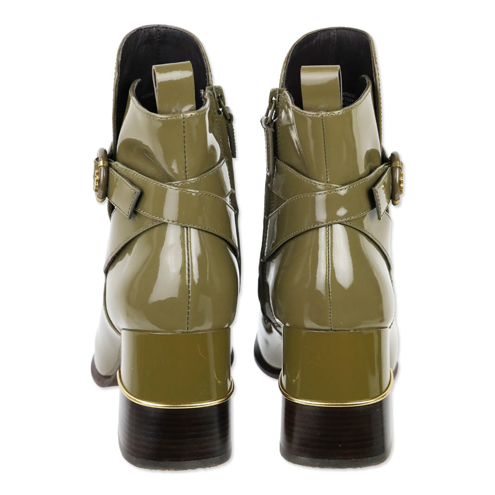 Tory Burch Toasted Sesame Patent Leather Multi Logo Buckle 75mm Boots
