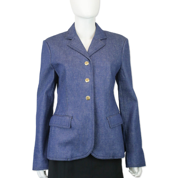 Tory Burch Unwashed Rinse Raw Denim Blazer