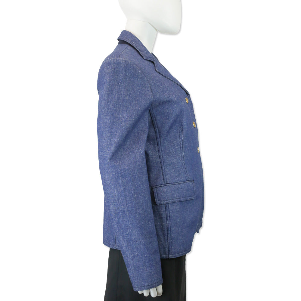 Tory Burch Unwashed Rinse Raw Denim Blazer