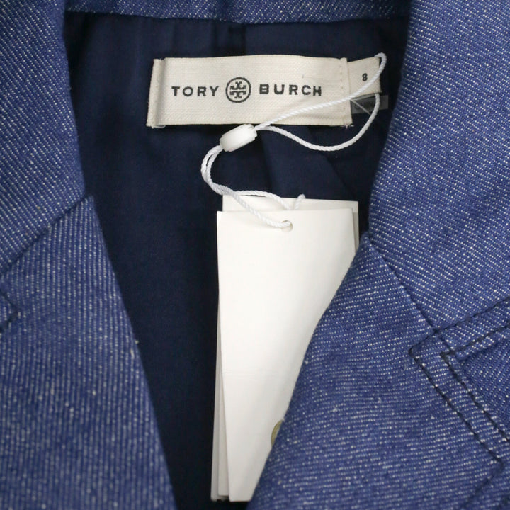 Tory Burch Unwashed Rinse Raw Denim Blazer