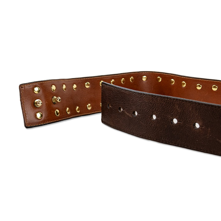 Tory Burch Wide Brown Leather Gold Double Stud Belt