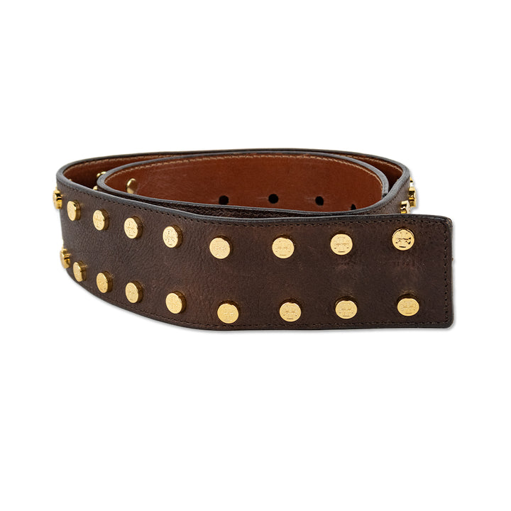 Tory Burch Wide Brown Leather Gold Double Stud Belt