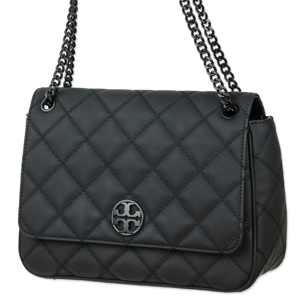 Tory Burch Willa Matte Black Quilted Medium Shoulder Bag