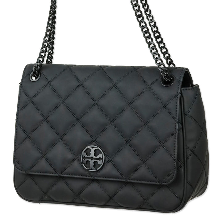 Tory Burch Willa Matte Black Quilted Medium Shoulder Bag