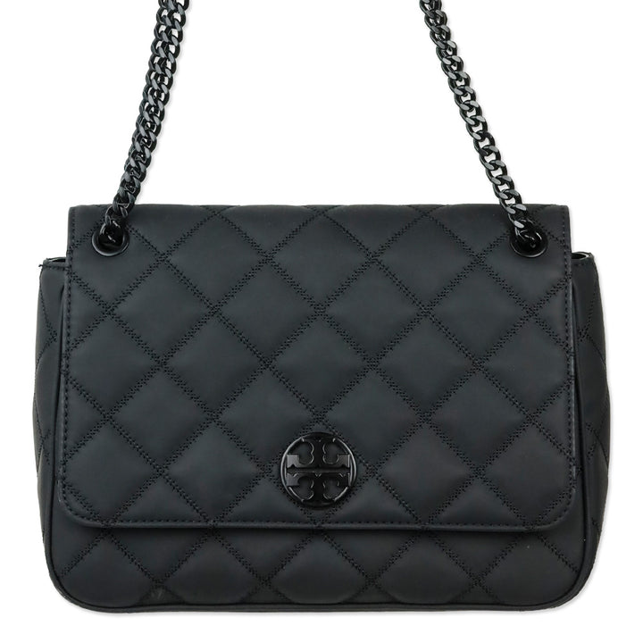Tory Burch Willa Matte Black Quilted Medium Shoulder Bag