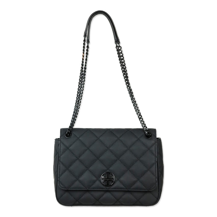 Tory Burch Willa Matte Black Quilted Medium Shoulder Bag