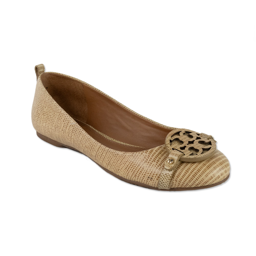 Tory Burch Yellow Embossed Leather Round Toe Flats