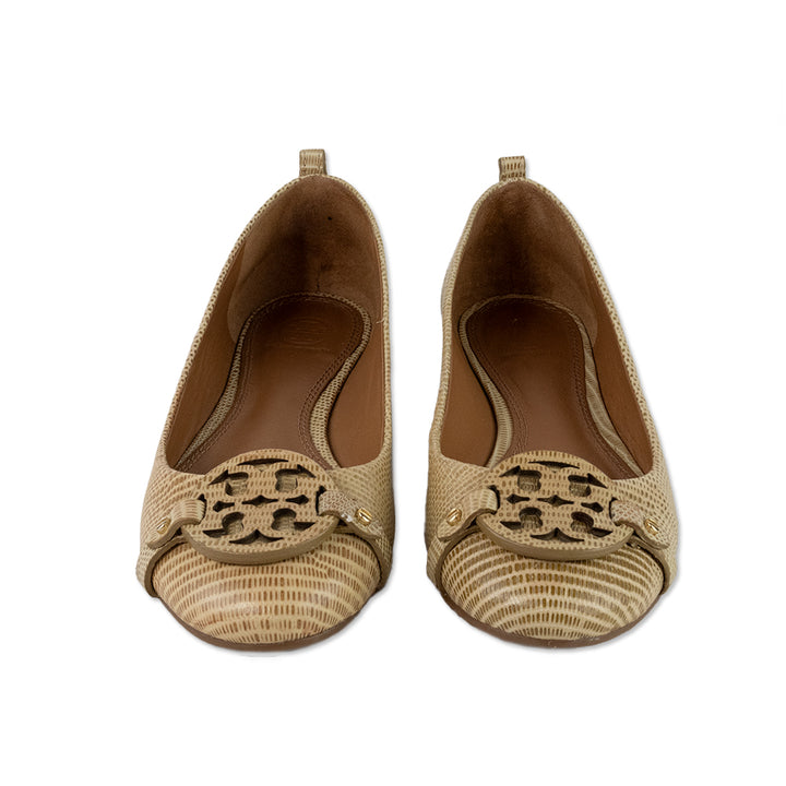 Tory Burch Yellow Embossed Leather Round Toe Flats