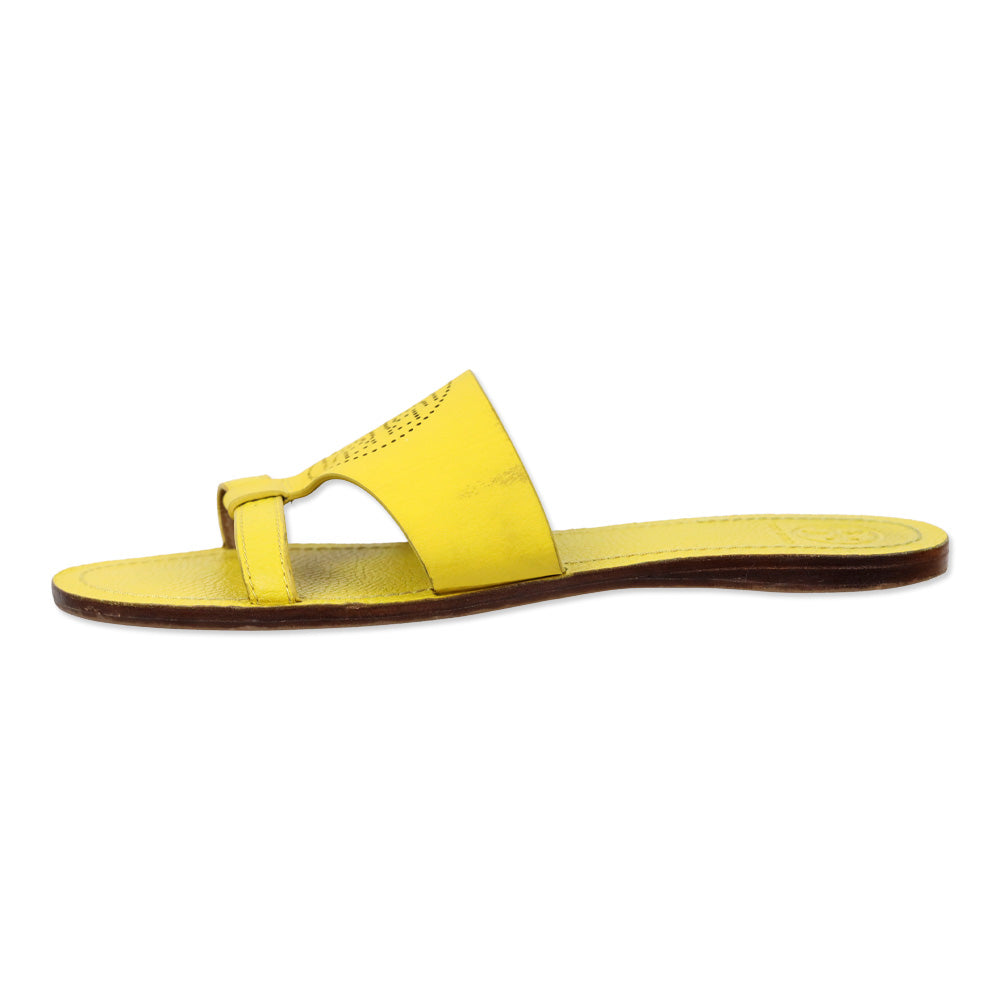 Tory Burch Yellow Leather Perforated Logo Slides