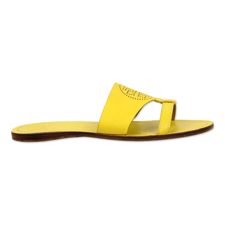 Tory Burch Yellow Leather Perforated Logo Slides