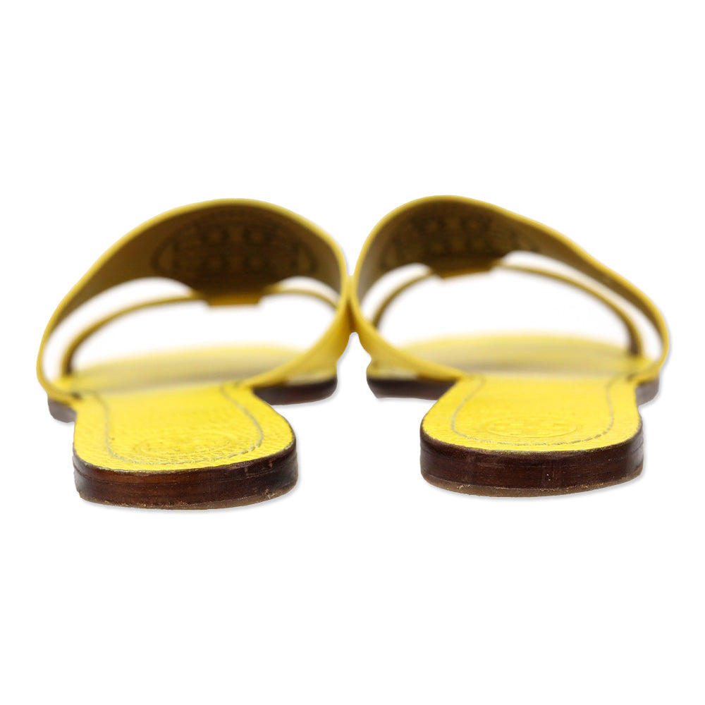 Tory Burch Yellow Leather Perforated Logo Slides
