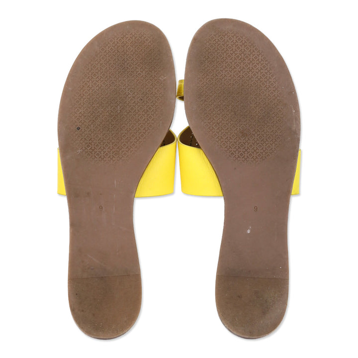 Tory Burch Yellow Leather Perforated Logo Slides
