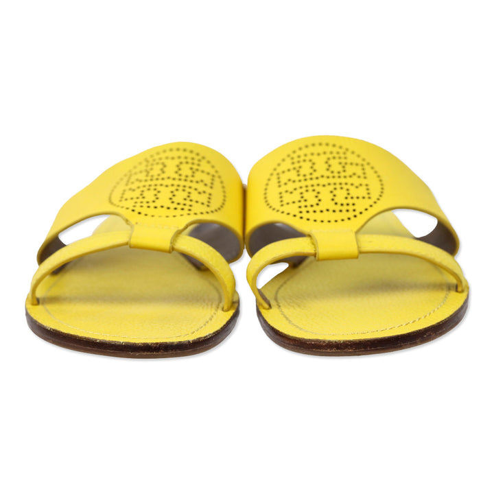 Tory Burch Yellow Leather Perforated Logo Slides
