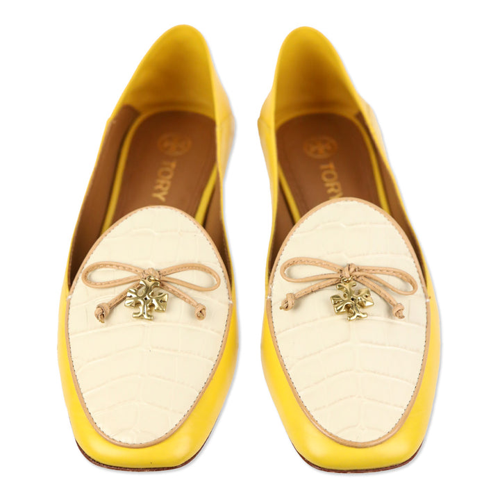 Tory Burch Yellow Leather & Cream Croc Leather Bow Charm Loafer