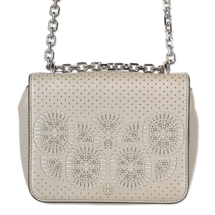 Tory Burch Zoey Mini Laser Cut French Gray Leather Crossbody Bag