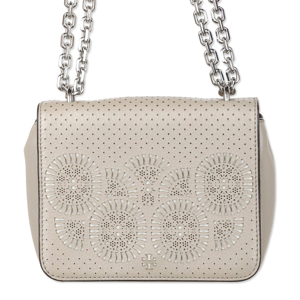Tory Burch Zoey Mini Laser Cut French Gray Leather Crossbody Bag