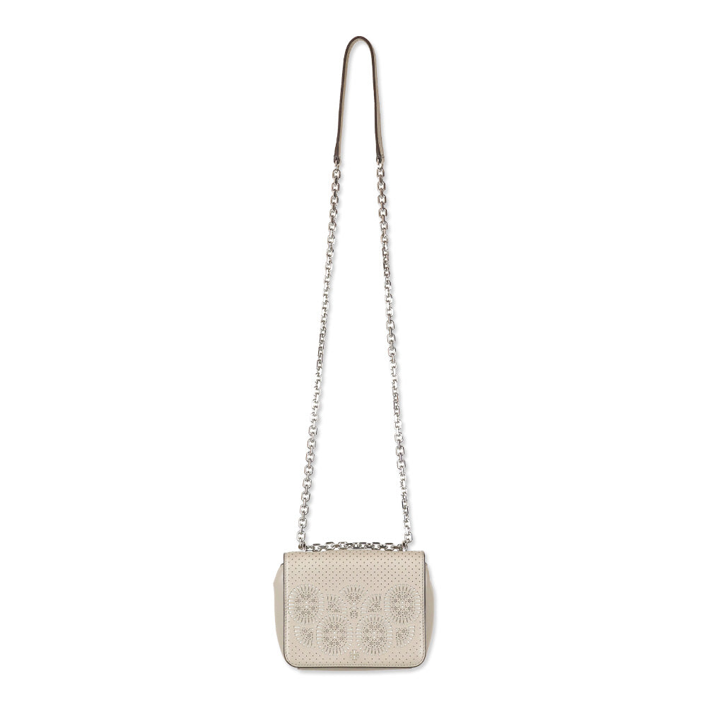 Tory Burch Zoey Mini Laser Cut French Gray Leather Crossbody Bag