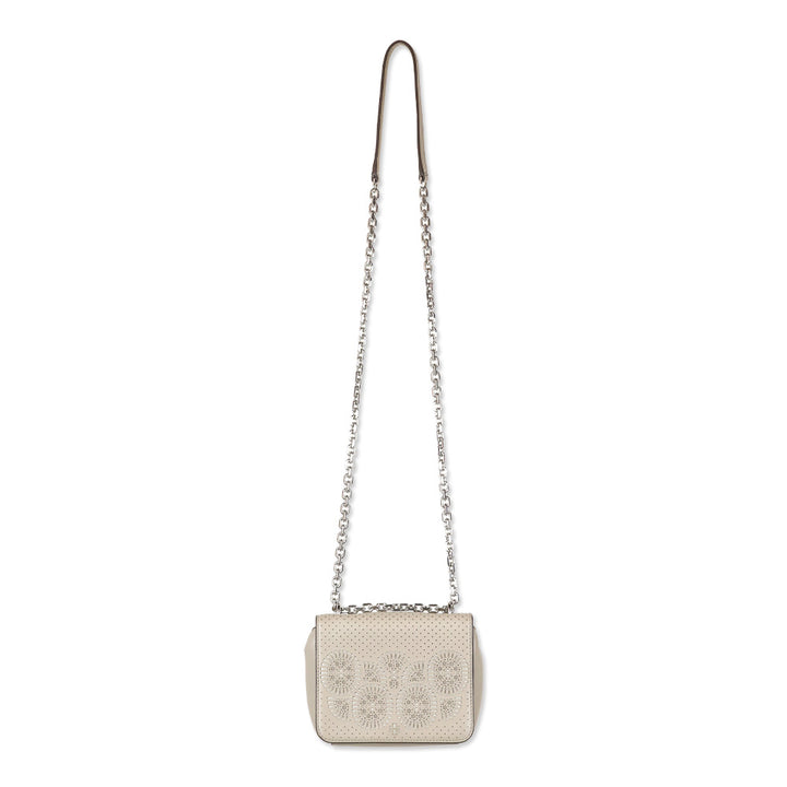 Tory Burch Zoey Mini Laser Cut French Gray Leather Crossbody Bag