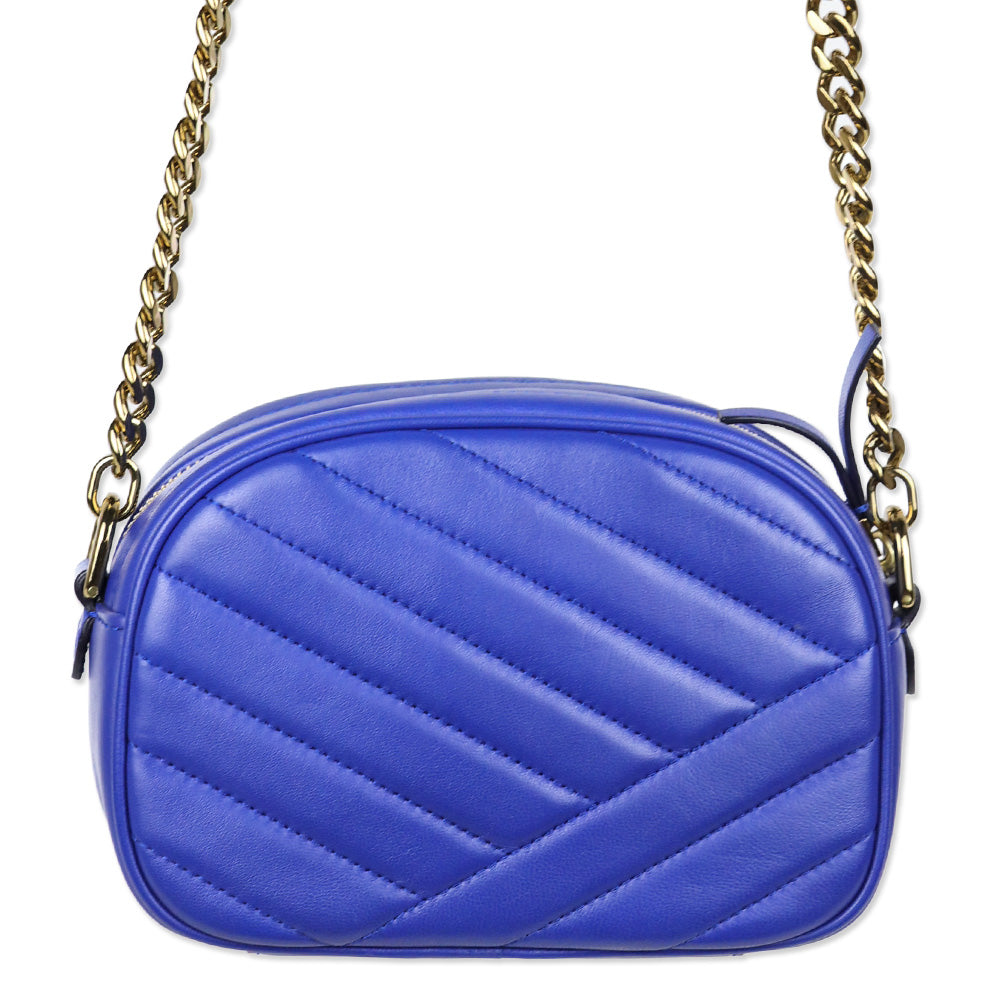 Tory Burch Cobalt Blue Kira Chevron Camera Bag