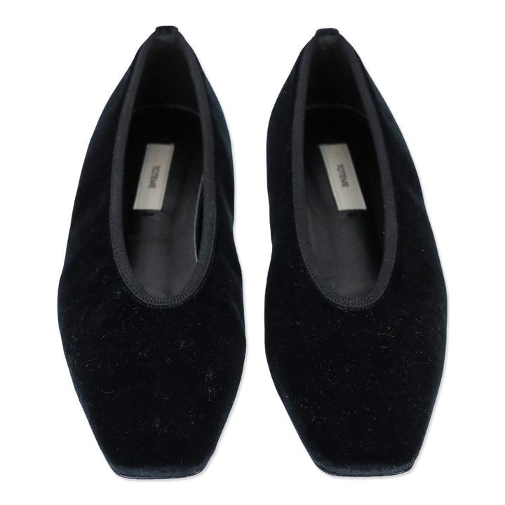 Toteme Minimalist Black Velvet Ballerinas Flat