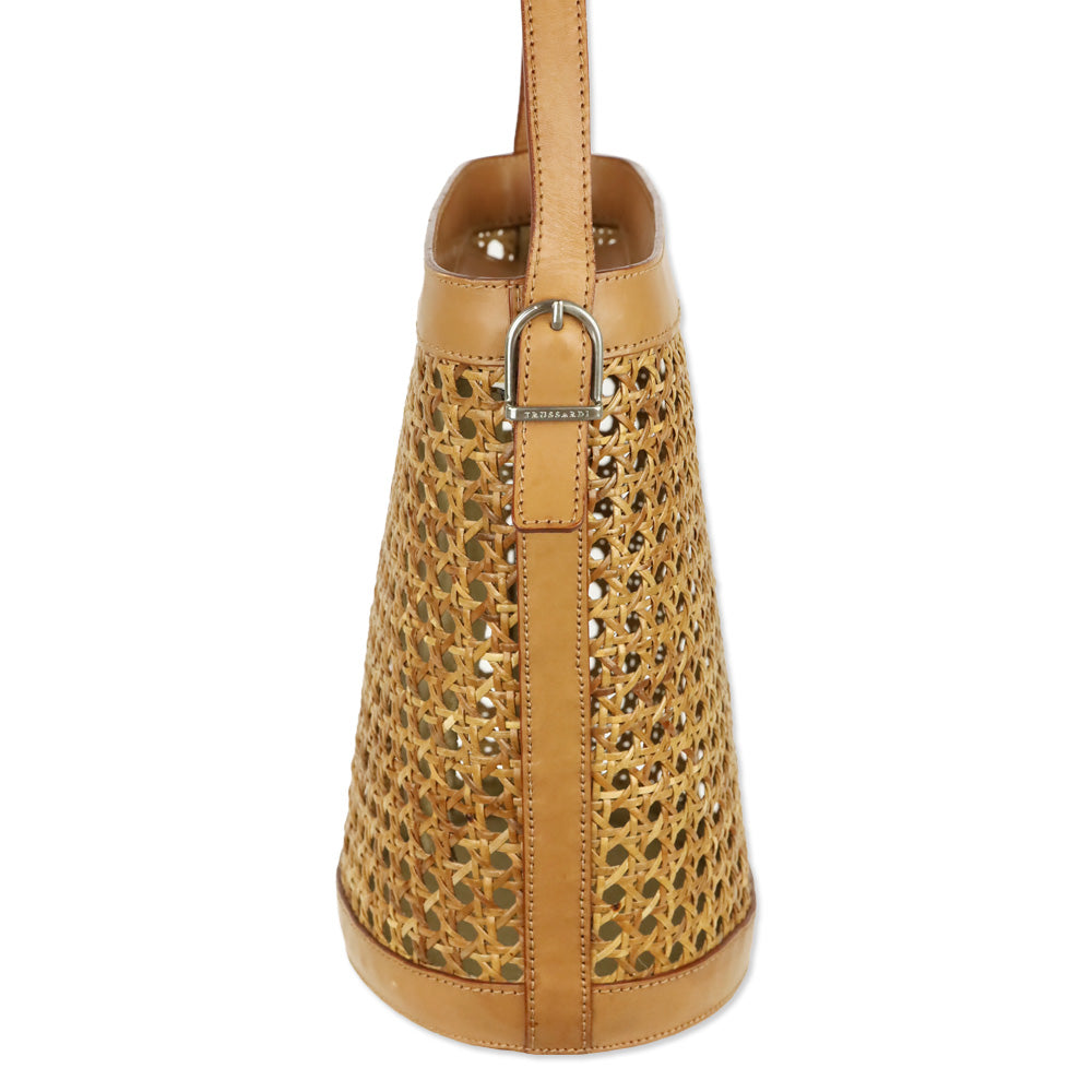 Trussardi Brown Woven Wicker Leather Trim Hobo Bag