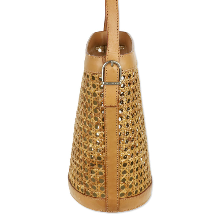 Trussardi Brown Woven Wicker Leather Trim Hobo Bag