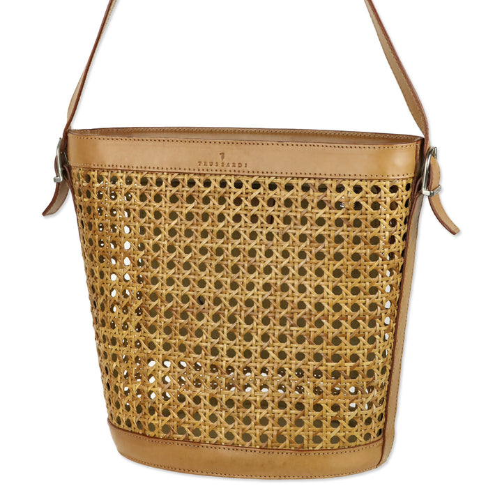 Trussardi Brown Woven Wicker Leather Trim Hobo Bag