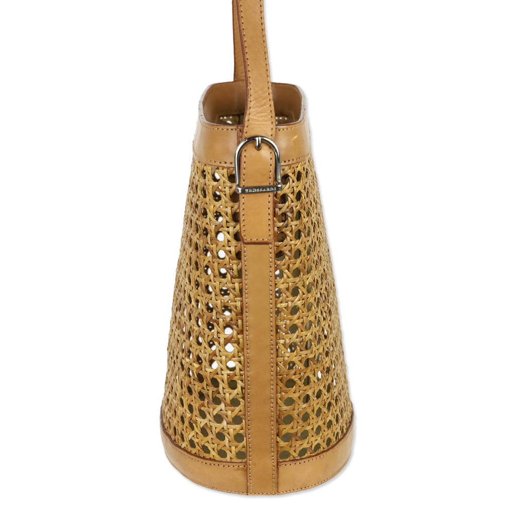 Trussardi Brown Woven Wicker Leather Trim Hobo Bag