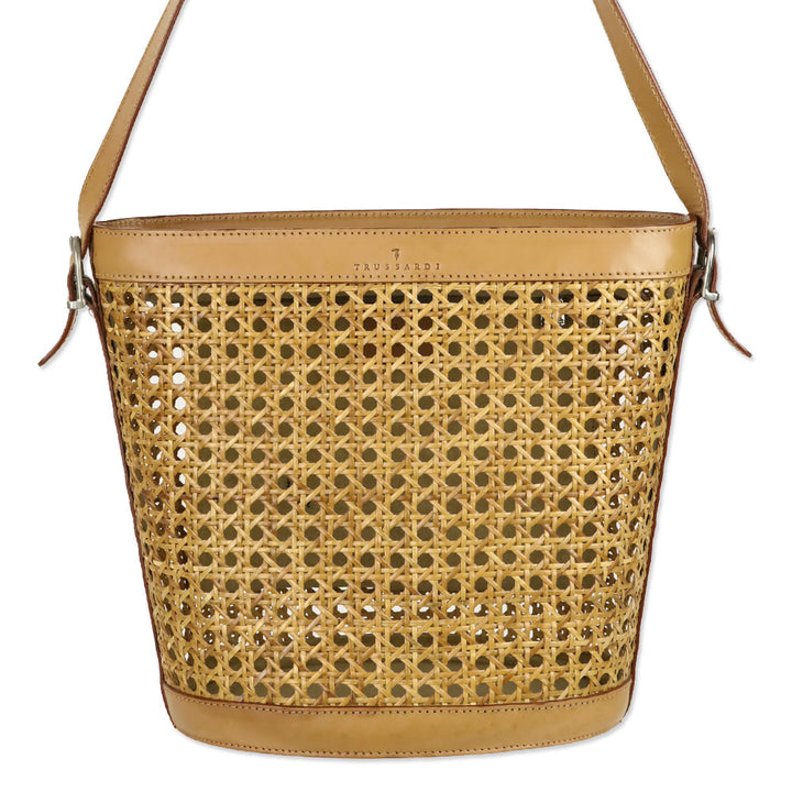 Trussardi Brown Woven Wicker Leather Trim Hobo Bag