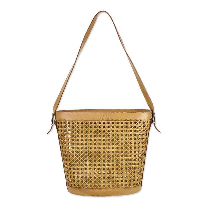 Trussardi Brown Woven Wicker Leather Trim Hobo Bag