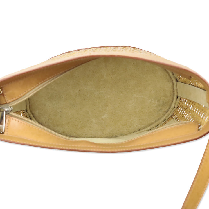 Trussardi Brown Woven Wicker Leather Trim Hobo Bag