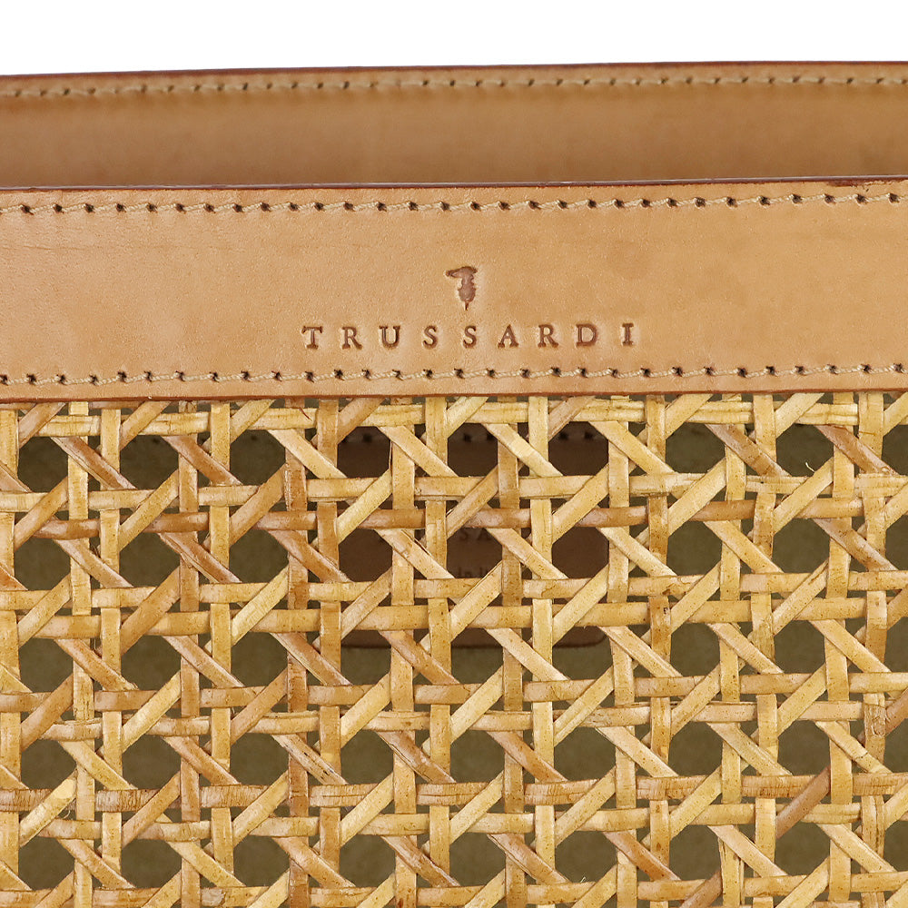 Trussardi Brown Woven Wicker Leather Trim Hobo Bag