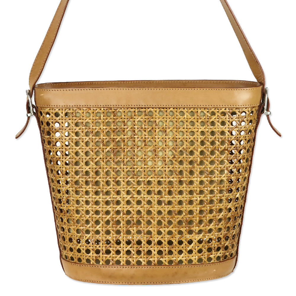 Trussardi Brown Woven Wicker Leather Trim Hobo Bag