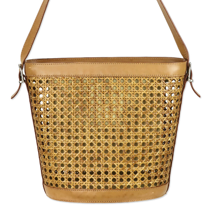 Trussardi Brown Woven Wicker Leather Trim Hobo Bag