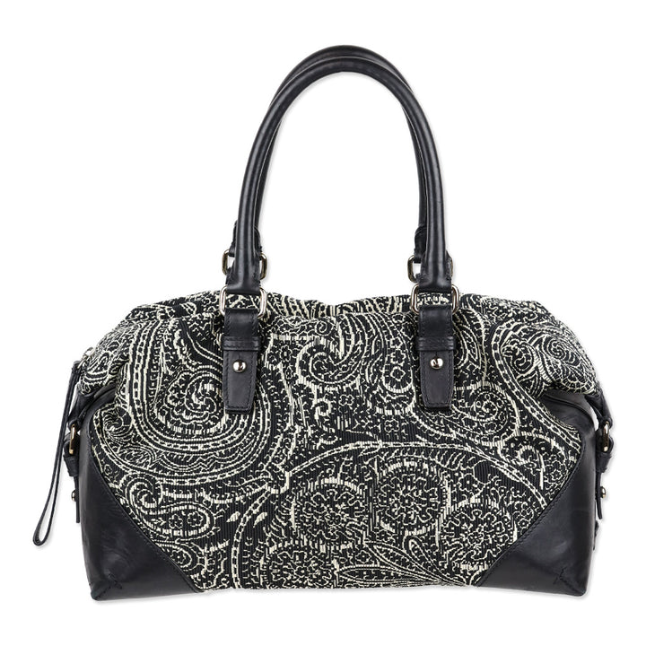 Tumi Black/White Embroidered Paisley Leather Trim Boston Bag