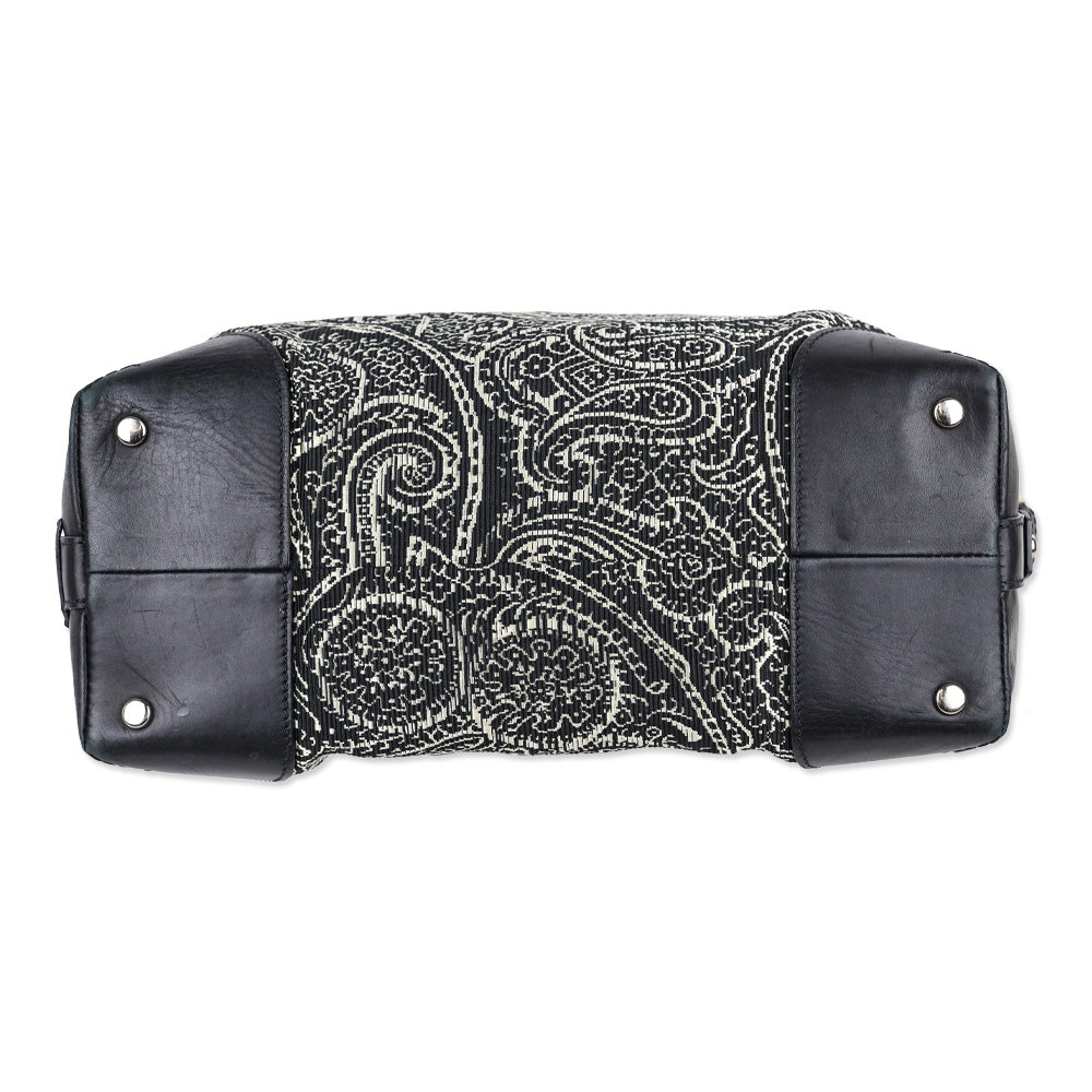 Tumi Black/White Embroidered Paisley Leather Trim Boston Bag
