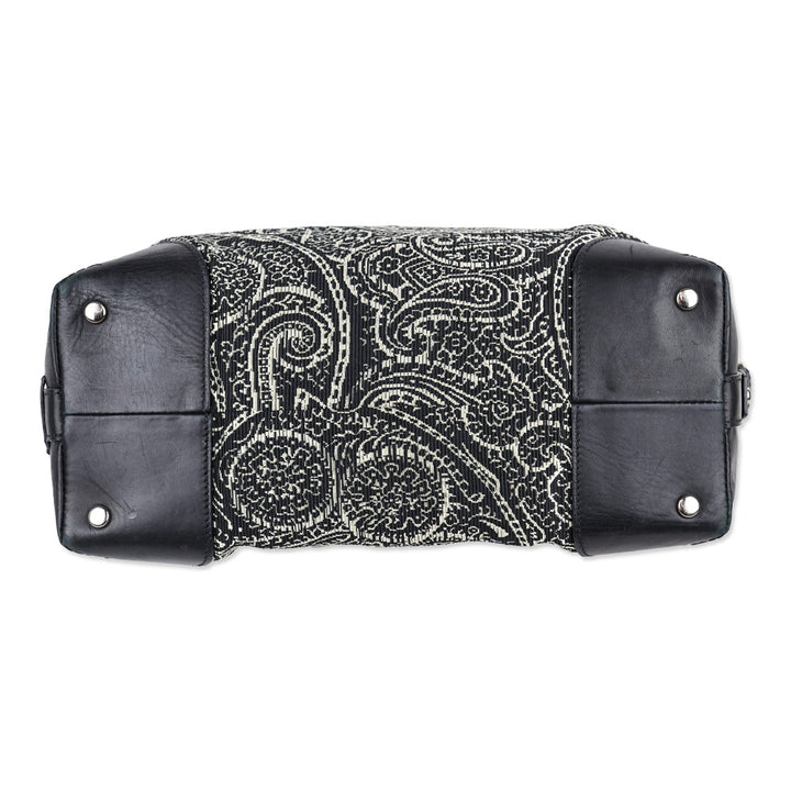 Tumi Black/White Embroidered Paisley Leather Trim Boston Bag