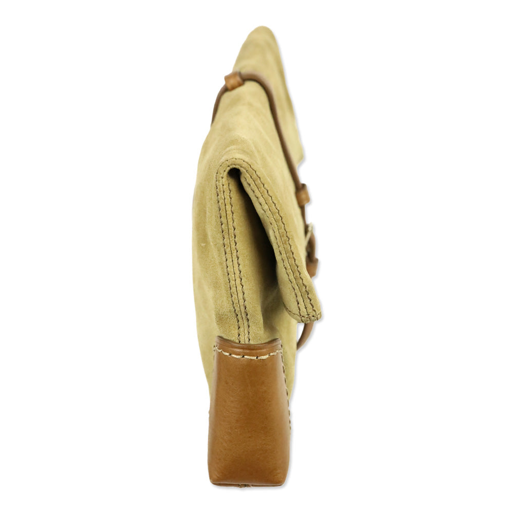 Tumi Tan Suede Leather Detail Foldover Clutch