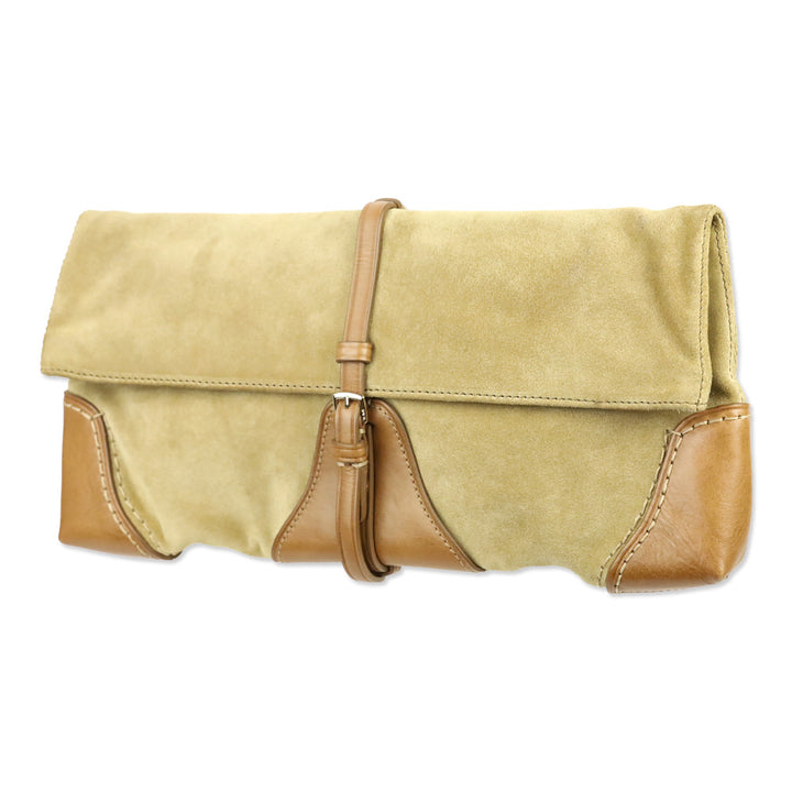 Tumi Tan Suede Leather Detail Foldover Clutch
