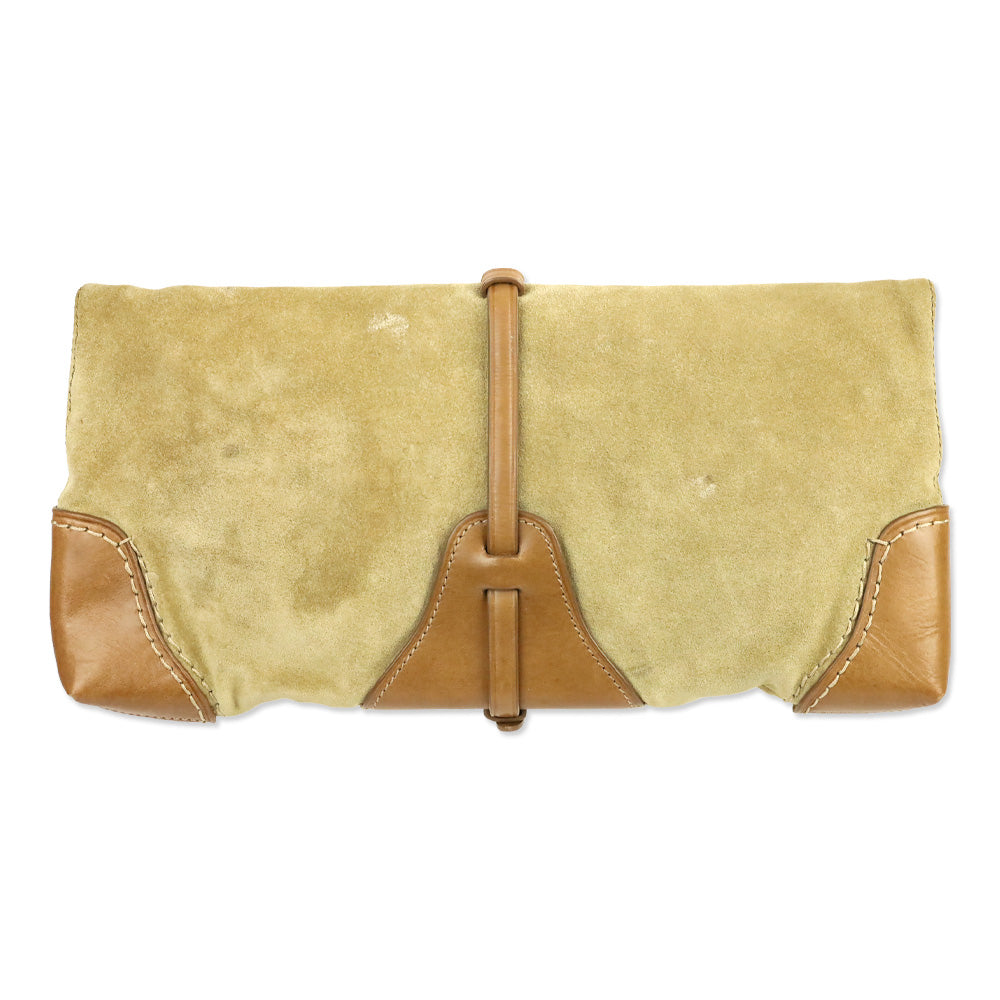 Tumi Tan Suede Leather Detail Foldover Clutch
