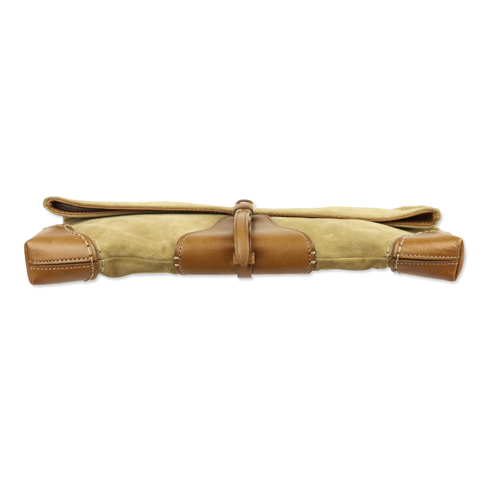 Tumi Tan Suede Leather Detail Foldover Clutch