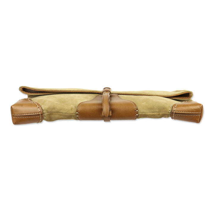 Tumi Tan Suede Leather Detail Foldover Clutch