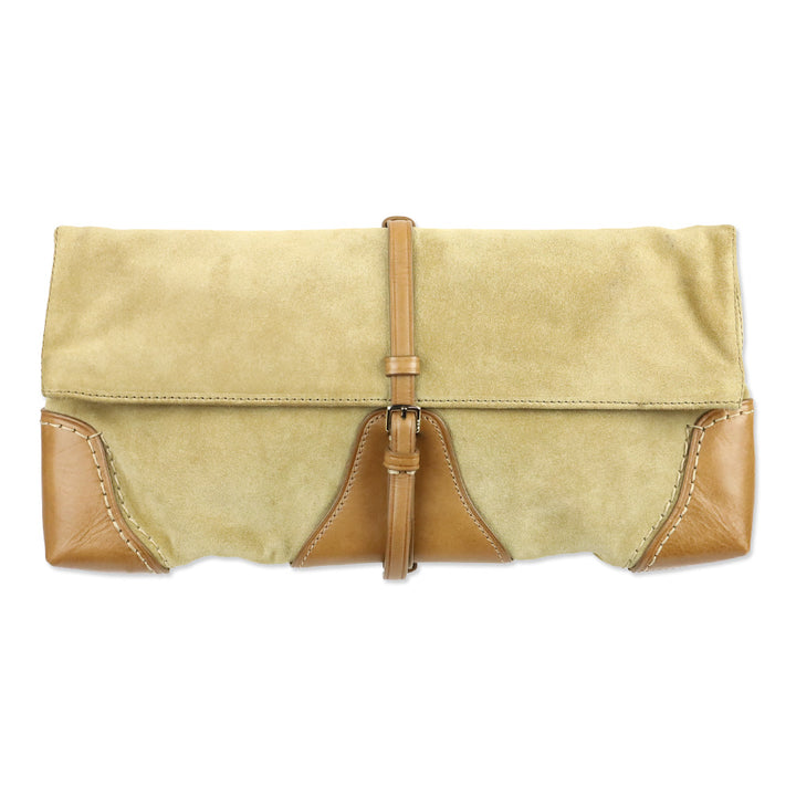Tumi Tan Suede Leather Detail Foldover Clutch