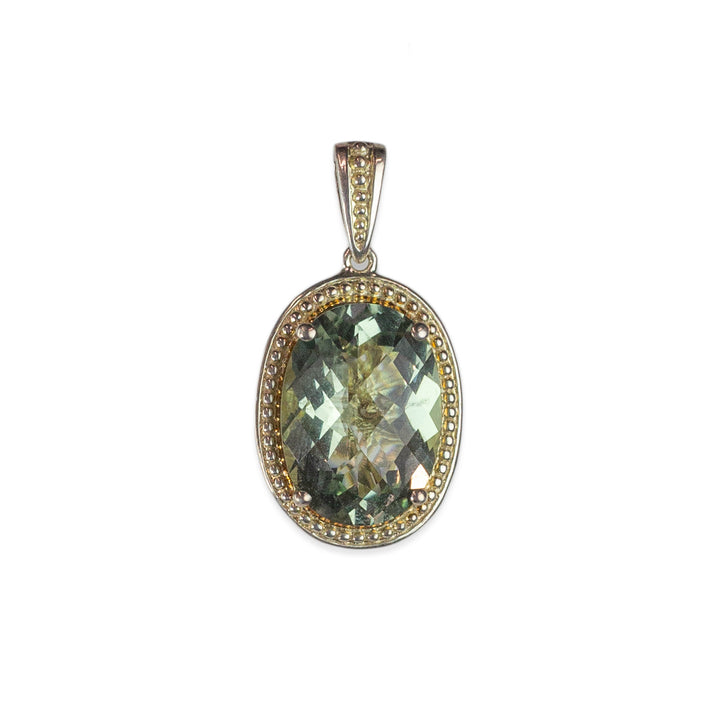 Two-Tone Sterling Light Green Stone Oval Pendant