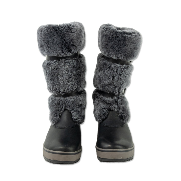 UGG Australia Lilyan Black Leather Shearling Mid Calf Boots