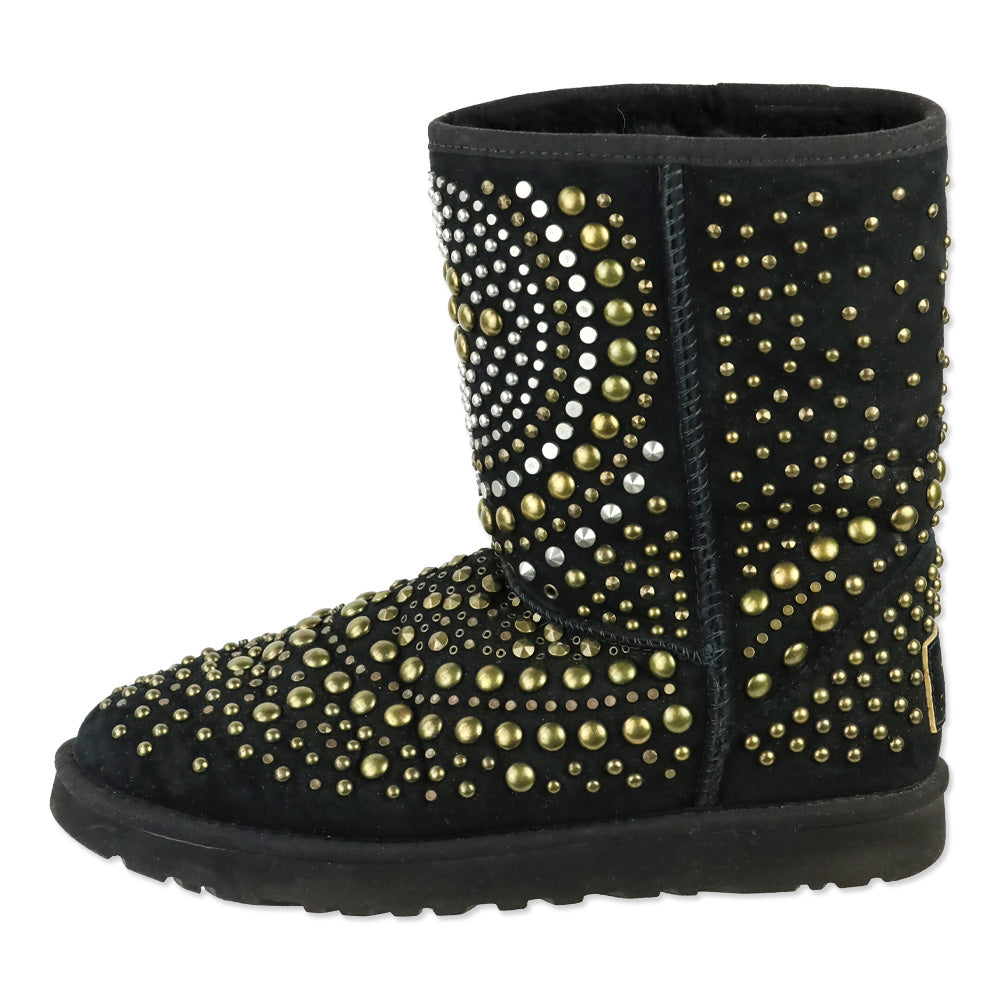 UGG x Jimmy Choo Mandah Black Suede Shearling Studded Tall Boots